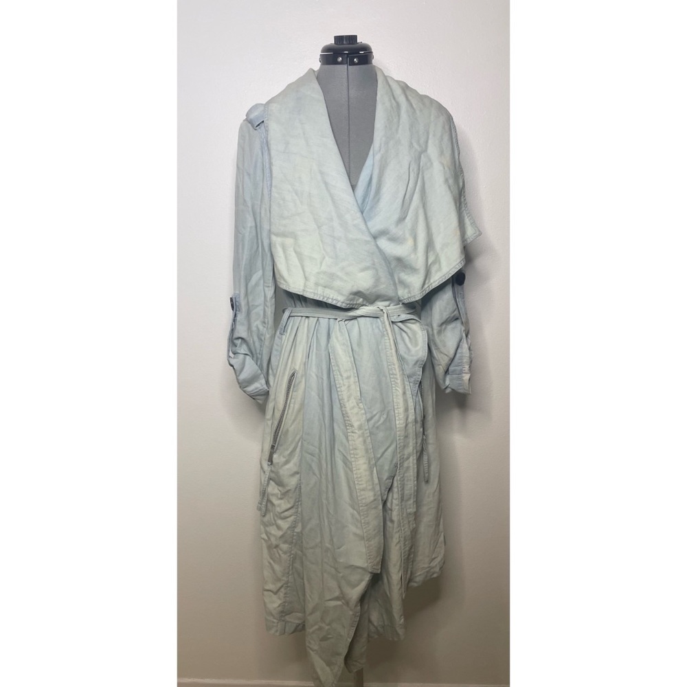 BCBG distressed denim trench coat